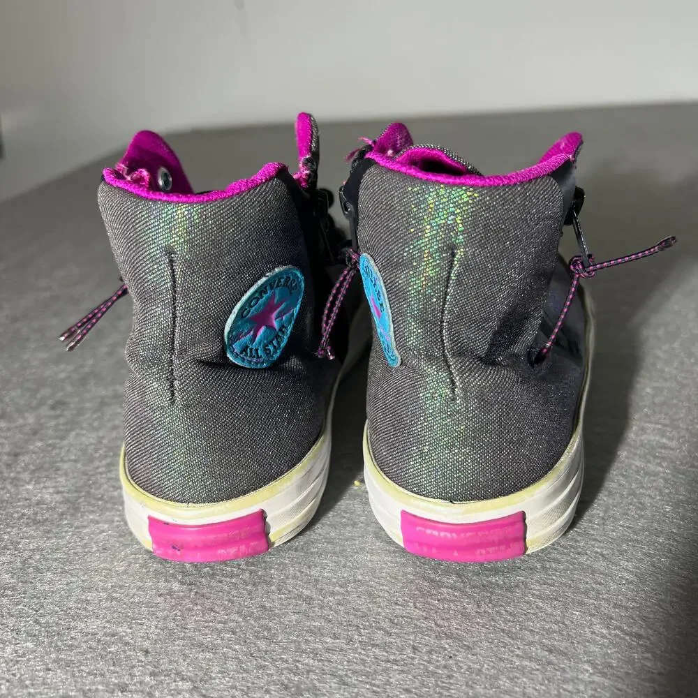 Converse All Star Girls Gray Glitter High Top Sneakers 4